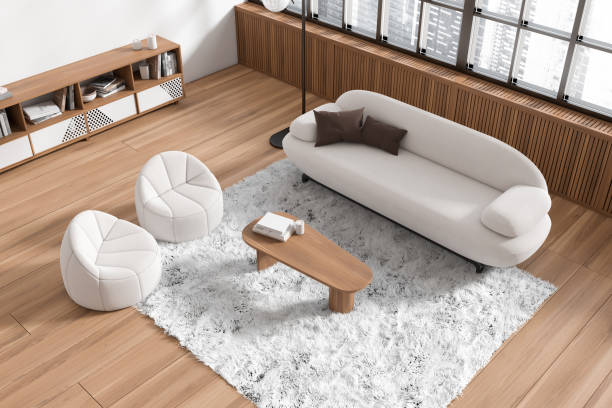 Area Rug inside room with sofa and table