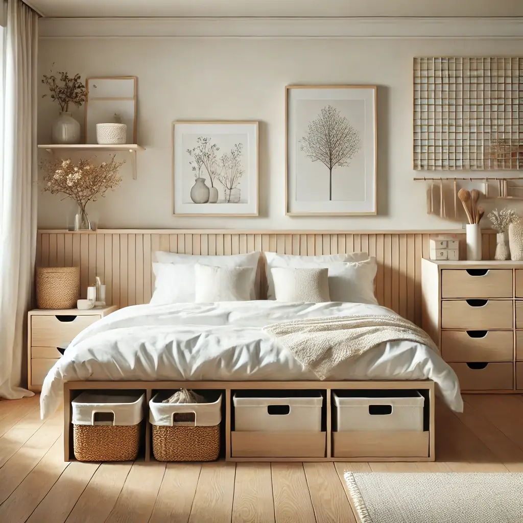 Bedroom with functional storage solutions