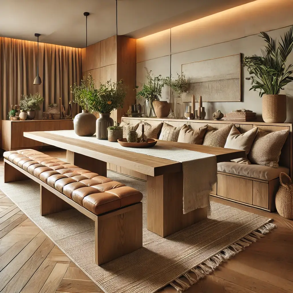 Dining room with bench seat under the table 