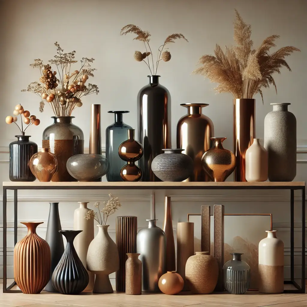 Vases with different shapes on a sideboard