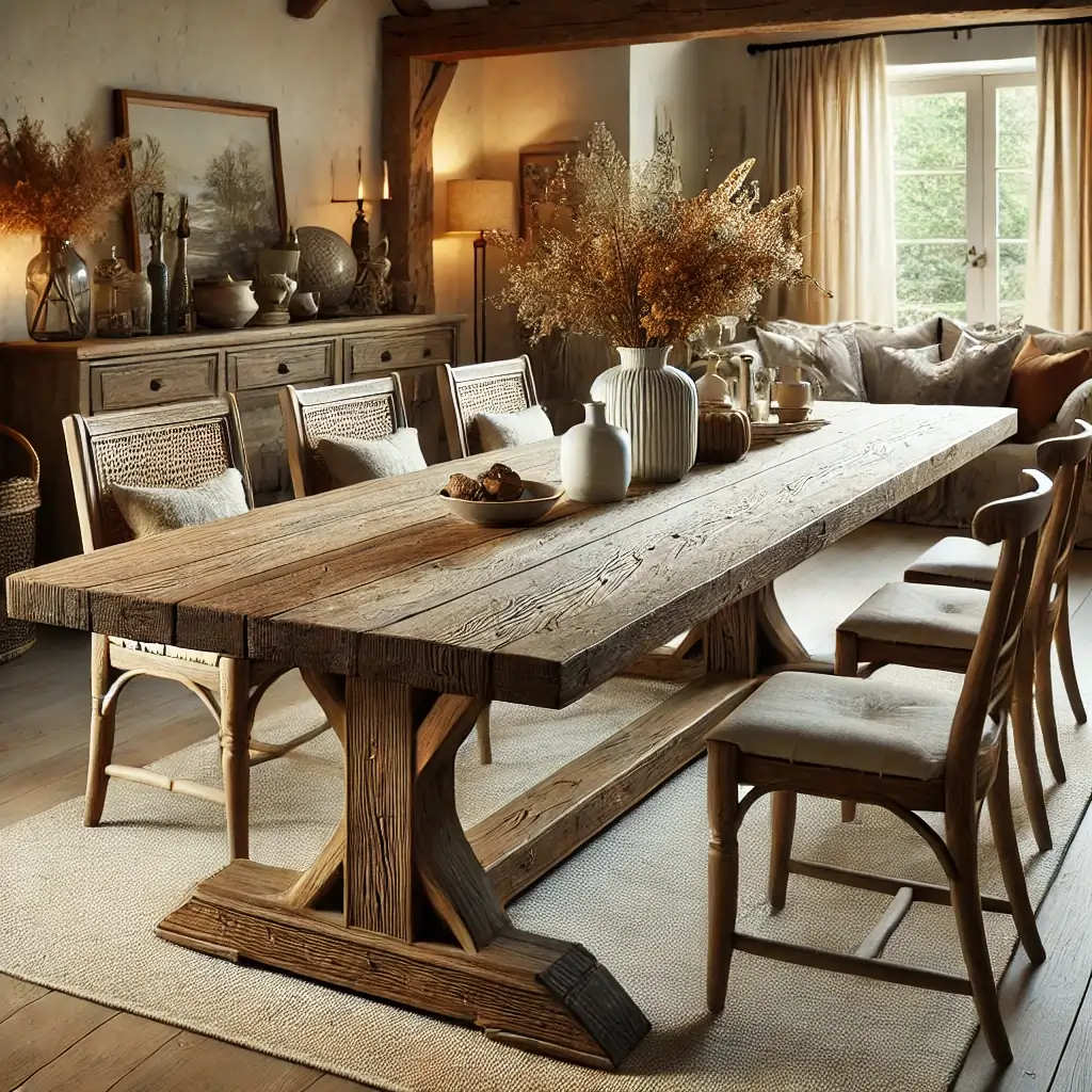 dining table with a distressed wooden top