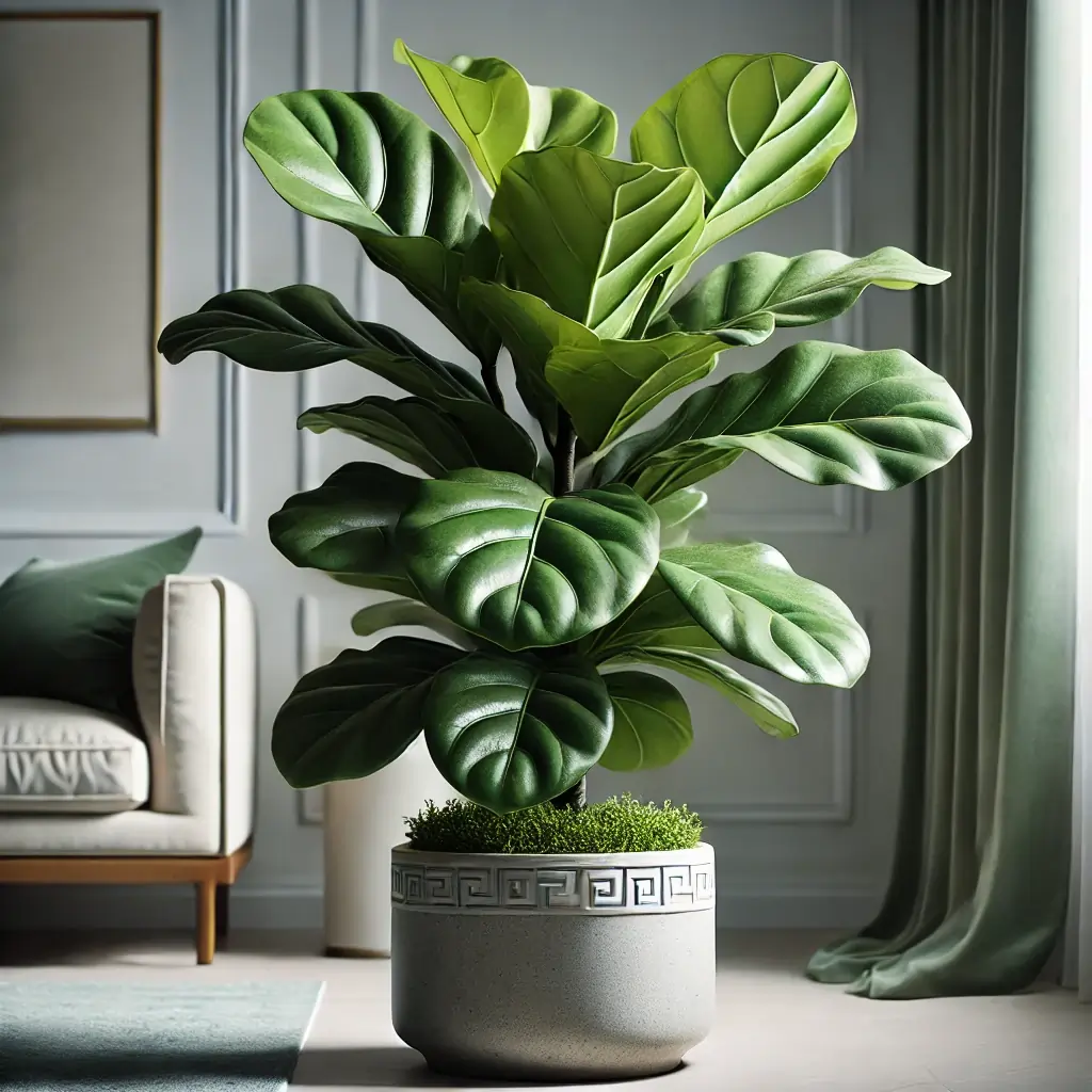 fiddle leaf fig plant in a decorative pot