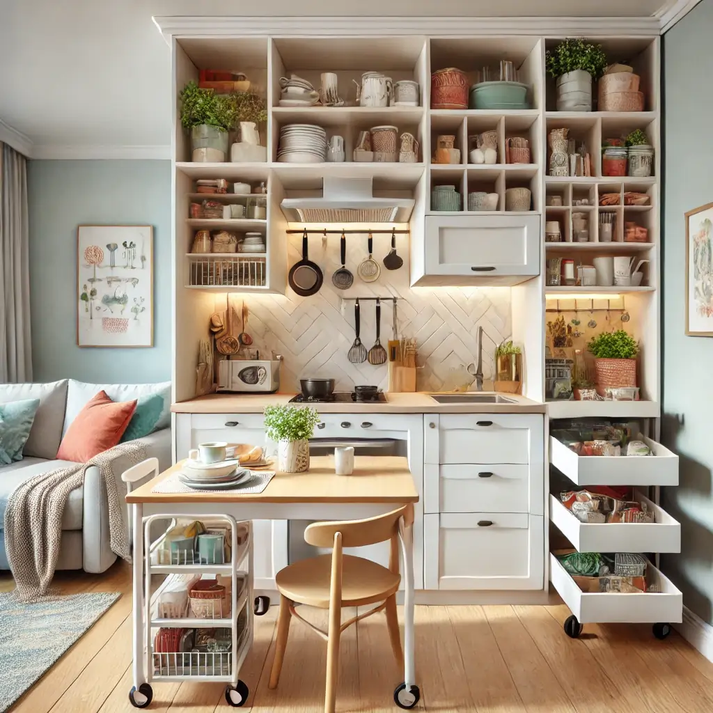  kitchen with multifunctional furniture for storage
